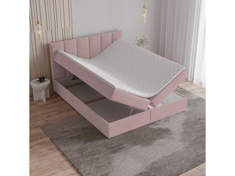  Boxspring meril 200x200 cm, lit complet avec matelas, rose  - Conforama C