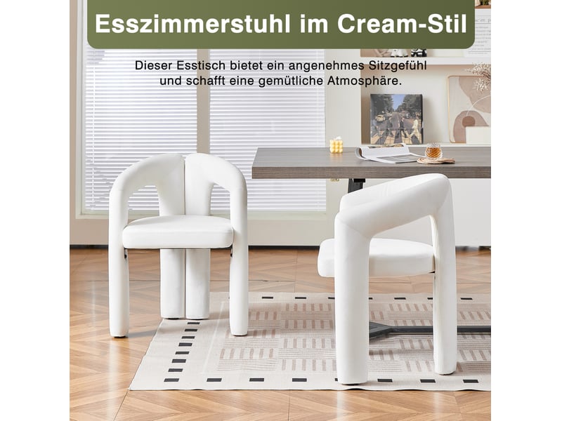  Lot de 4 chaises de salle à manger en velours beige avec accoudoirs, style design et confort durable  - Conforama E