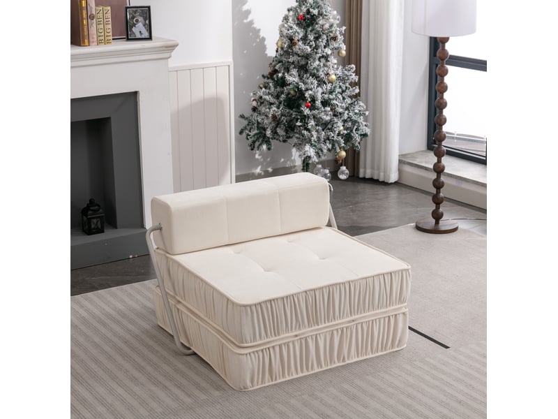  Canapé convertible modulable avec fonction couchage et dossiers amovibles, pour petit espace, en chenille blanc  - Conforama C