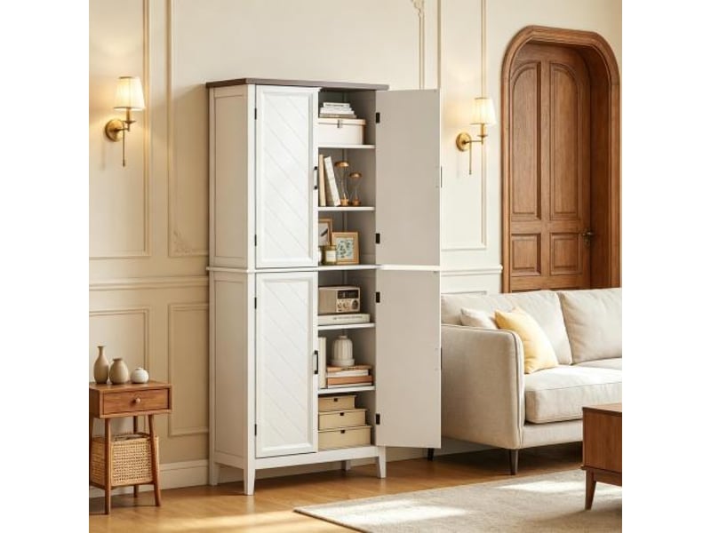  Buffet haut de cuisine 6 niveaux – placard 4 portes vitrées, 4 étagères réglables, meuble design moderne  - Conforama D