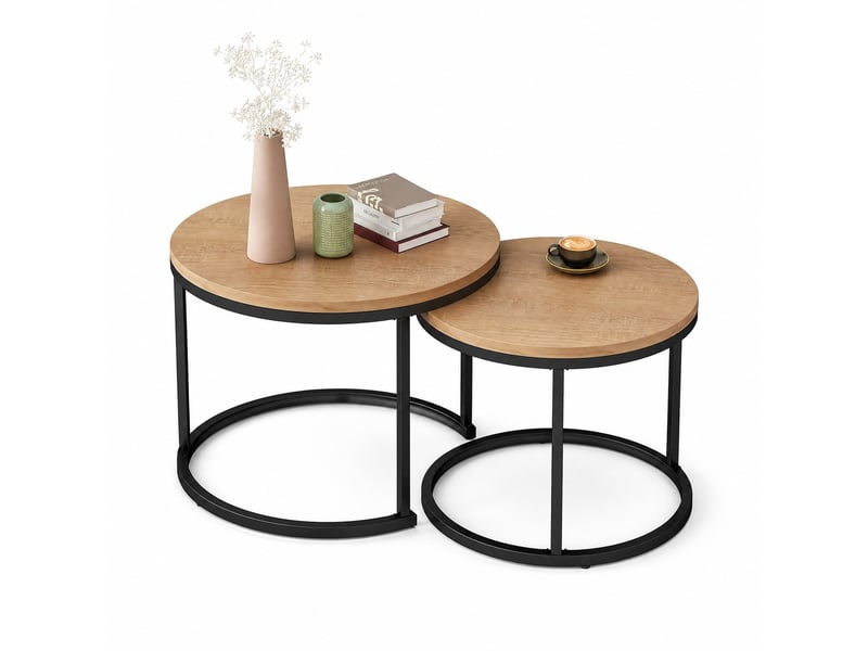  Table basse gigogne 70.5x50+45.5x44 cm, charge de 50 kg, en mdf, structure en métal, chêne  - Conforama A