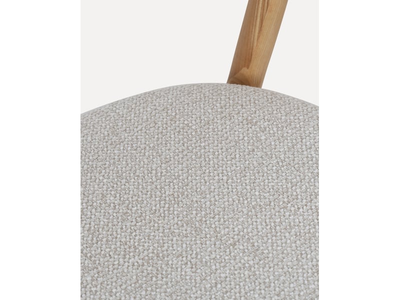  Chaise de salle à manger lot de 2 avec assise rembourrée et dossier incurvé en bois et tissu naturel blanc cassé  - Conforama C