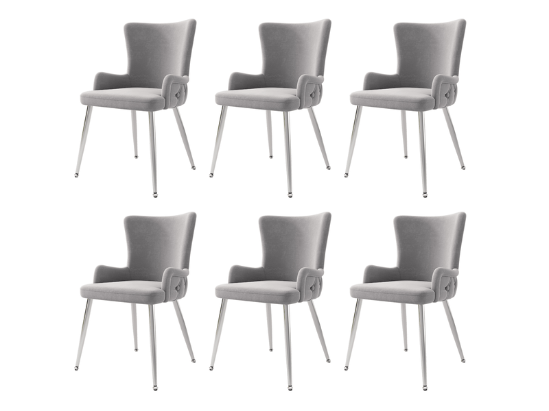  Lot de 6 chaises de salle à manger en velours gris, pieds en métal argenté  - Conforama A