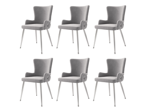 Lot de 6 chaises de salle à manger en velours gris, pieds en métal argenté