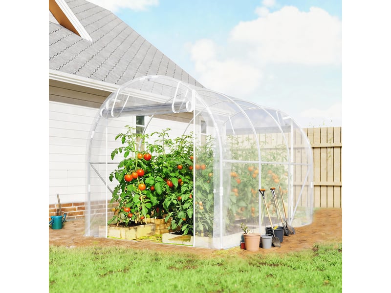 Serre tunnel, serre accessible à pied avec structure en acier galvanisé et couverture en pe résistante aux uv, transparente - Conforama C