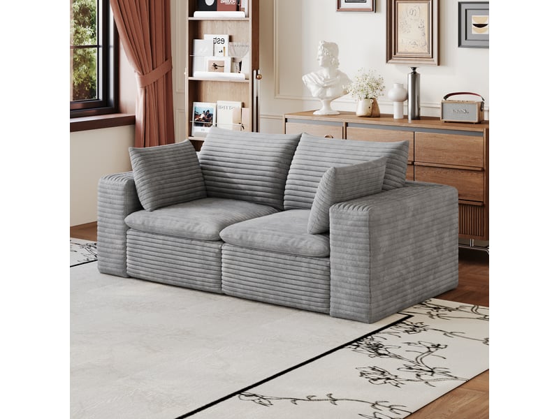  Canapé nuage velours côtelé gris foncé 180 cm, 2 places déhoussable sans montage pour salon  - Conforama W