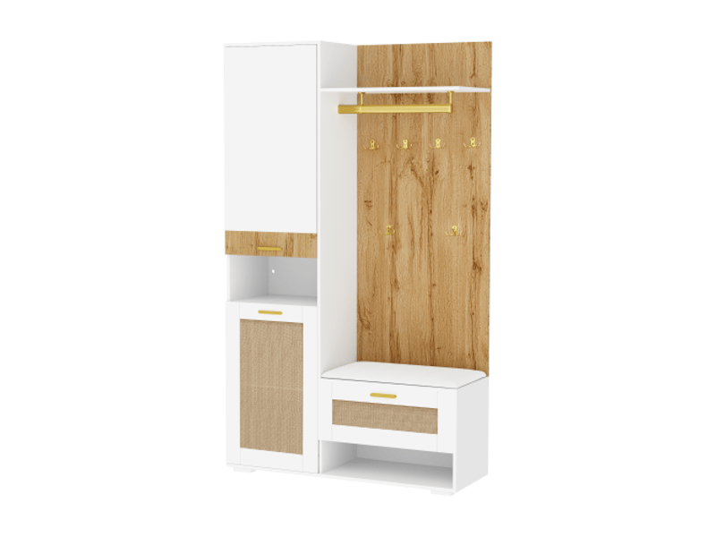  Ensemble dressing avec miroir – 6 crochets dorés, banc, meuble à chaussures, porte-manteau mural, led 16 couleurs  - Conforama A