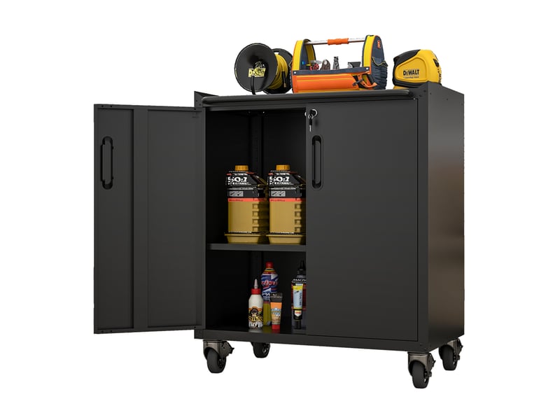  Armoire à outils mobile 75 x 42 x 88 cm noire en métal, étagères réglables et serrure pour atelier  - Conforama A