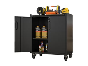 Armoire à outils mobile 75 x 42 x 88 cm noire en métal, étagères réglables et serrure pour atelier