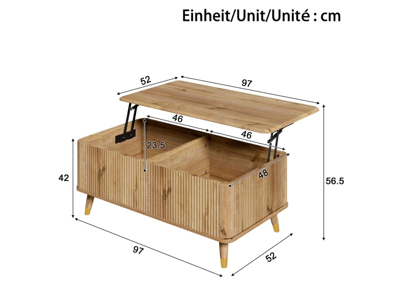 Table basse 97 x 52 x 56,5 cm en mdf avec plateau relevable et rangement naturel chicfurn  - Conforama D