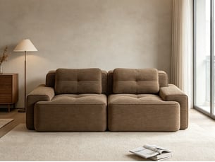 Canapé modulable 2 places sans armature, velours côtelé effet nuage, assise profonde, 69 × 204 × 104 cm, marron