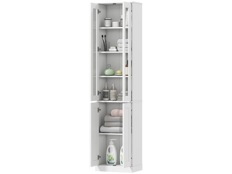  Meuble de salle de bain à 6 niveaux, unité de rangement avec 4 portes à fermeture amortie et étagères réglables, blanc  - Conforama B