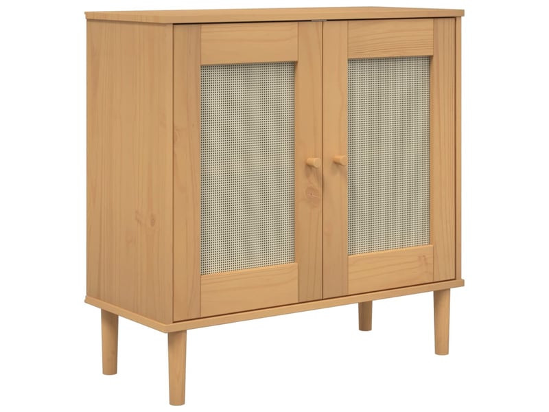 Buffet - bahut - meuble de rangement senja aspect rotin marron 80x35x80 cm bois massif de pin - Conforama A