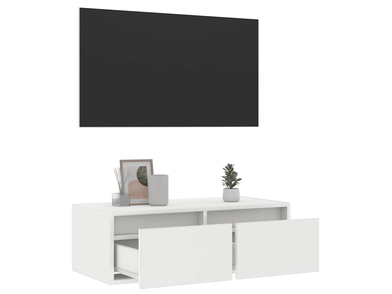  Meuble tv - banc tv - meuble de rangement avec lumières led blanc 75x35,5x25 cm  - Conforama E