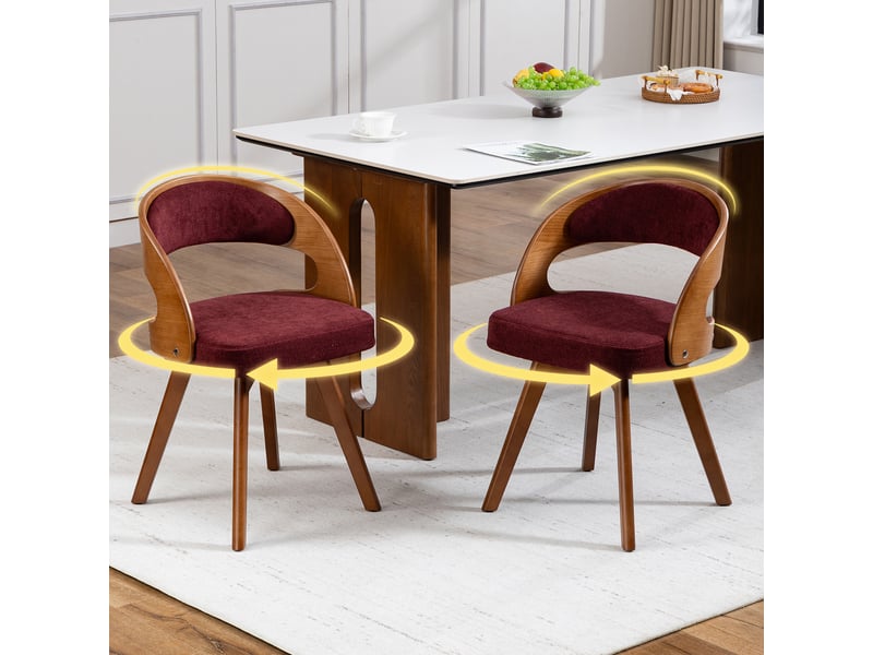 Chaise de salle à manger pivotante lot de 2 avec dossier ergonomique et assise rembourrée en lin rouge vin - Conforama B