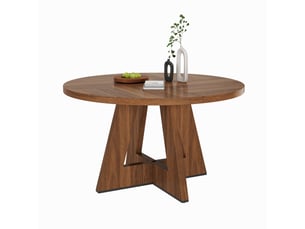 Table à manger ronde 120x120x75cm pour 4 à 6 personnes, design classique, style scandinave minimaliste, noyer, sans chaises