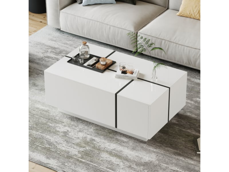  Table basse moderne carrée blanche design patchwork, aspect brillant et style contemporain, 100 x 60 x 40 cm  - Conforama D