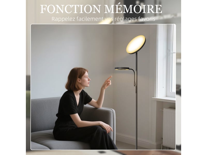 Lampadaire led 42w dimmable 2700k-6500k 4 couleurs variation continue, télécommande et contrôle tactile, 4 modes scène  - Conforama W