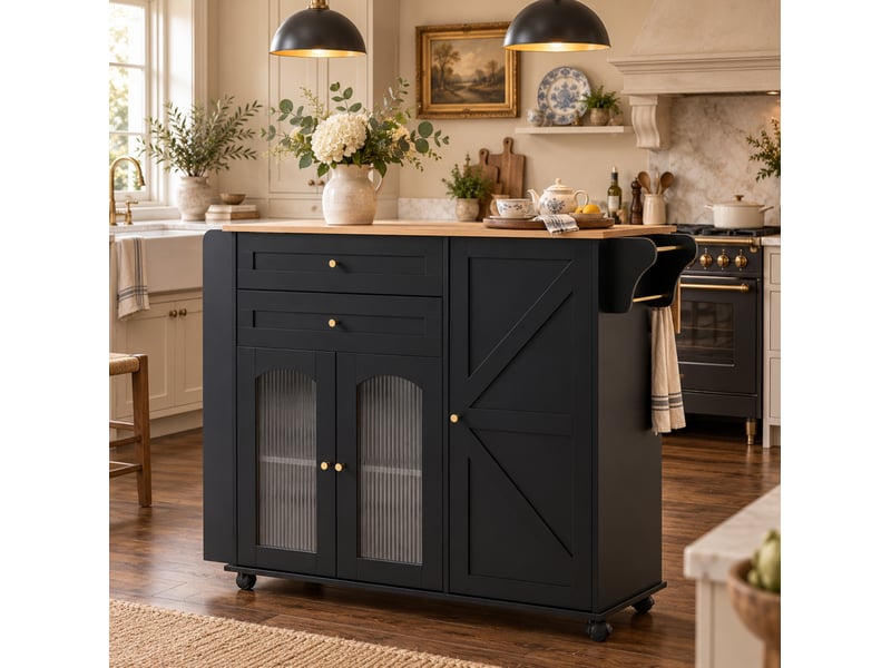 Desserte de cuisine mobile à plateau rabattable 110x70x99 cm noir et naturel - Conforama W