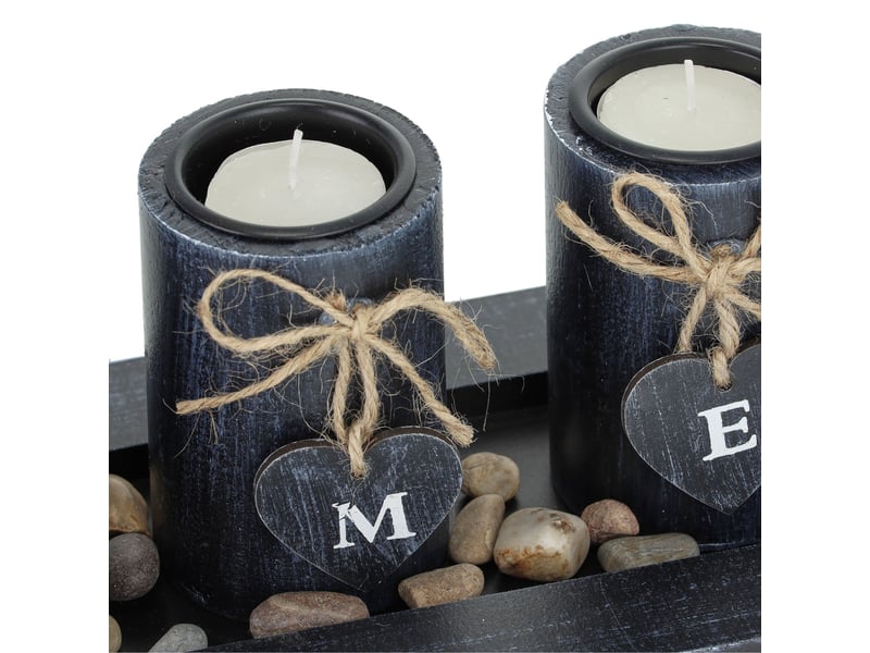  Porte-bougies déco avec plateau 4 bougeoirs pour une ambiance cosy moderne 40 x 12 x 8 cm en bois noir 13_0011899  - Conforama C