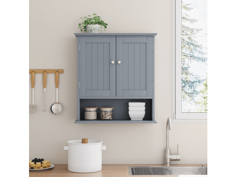  Armoire de salle de bain murale avec 2 portes, étagères réglables et niches ouvertes, en mdf, 54,6 × 19,8 × 60 cm  - Conforama D