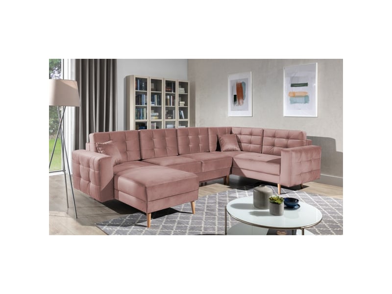  Canapé d'angle panoramique convertible hasgard u 326x202 cm marron velours  - Conforama B