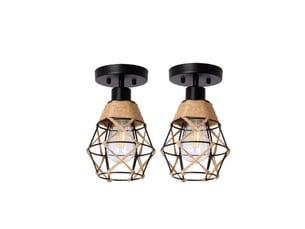 Plafonnier noir carre cage jute e27 lot de 2 150x240 mm