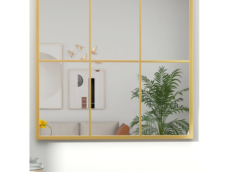  Miroir mural fenêtre décoratif 60x91 cm – doré – cadre en métal arqué avec crochets préinstallés  - Conforama D