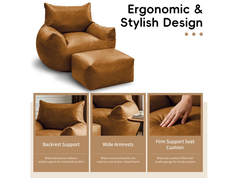  Fauteuil poire avec repose-pieds 103x90x70 cm mousse à mémoire de forme marron  - Conforama C
