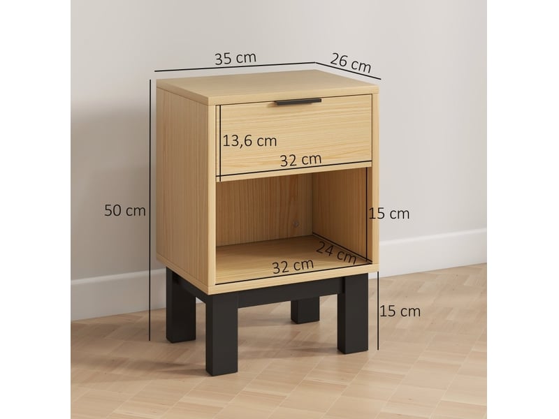  Table de chevet 35x26x50 cm coloris chêne avec tiroir et niche ouverte  - Conforama C