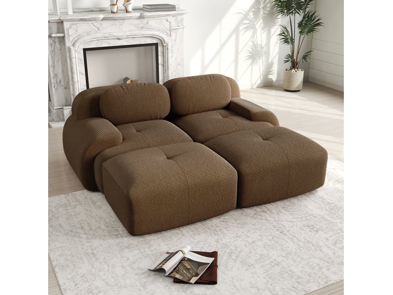  Canapé d'angle modulaire 208x178x70cm 2 places, canapé de salon, ergonomique, meuble de salon, velours côtelé, brun  - Conforama D