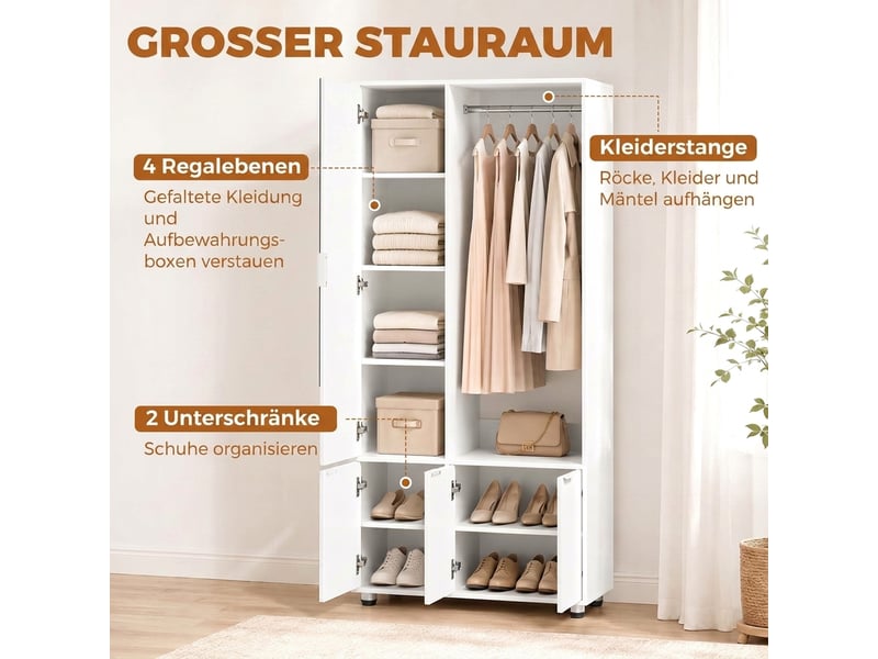  Armoire penderie avec miroir et étagères blanc 80 x 30 x 169 cm  - Conforama D