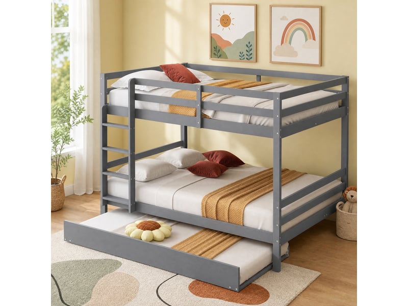  Lit superposé enfant avec lit gigogne 140 x 200 cm gris  - Conforama D
