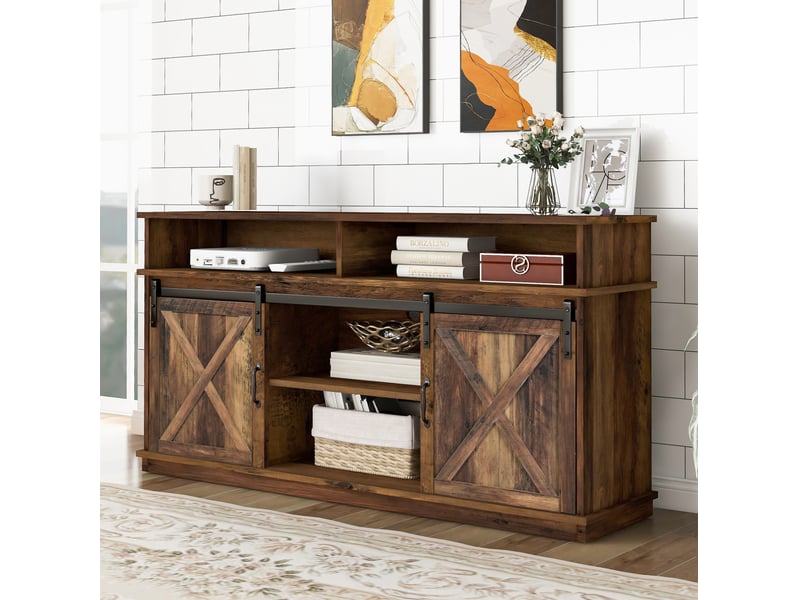  Meuble tv modenvie 148 x 40 x 78 cm à portes coulissantes en panneau de particules marron rustique  - Conforama D