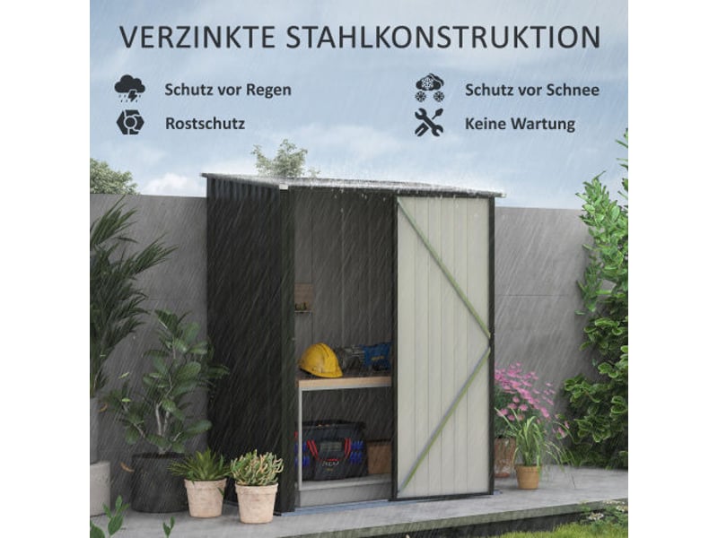  Abri de jardin en acier galvanisé, 1,34 m², toit monopente, verrouillable, 161,5x94,5x196 cm, noir  - Conforama B