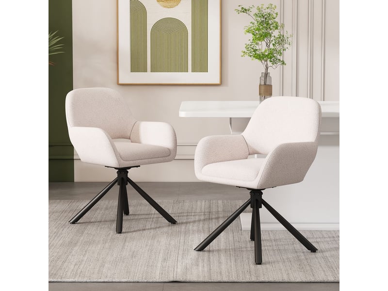 Chaise de salle à manger lot de 6, tissu sherpa blanc chaise design, assise pivotante, avec accoudoirs, style moderne et épuré - Conforama B