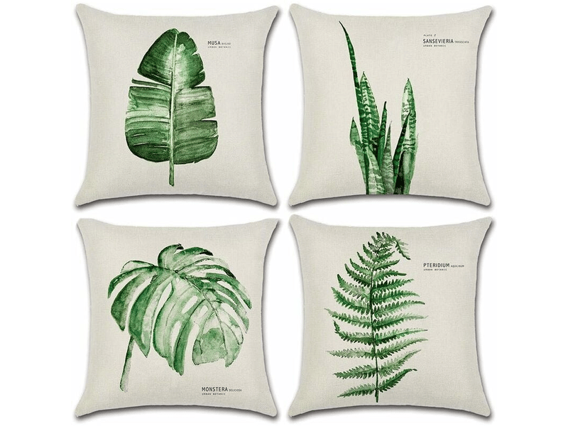  Lot de 4 housse de coussin - 45 x 45 cm, housses de coussin d'extérieur, lot de 4 housses de coussin imperméables motif feuilles, vert  - Conforama A