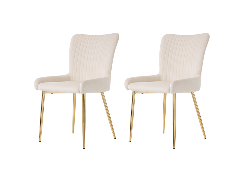 Lot de 2 chaises en velours beige, pieds métal doré, soutien lombaire, style luxueux - Conforama A