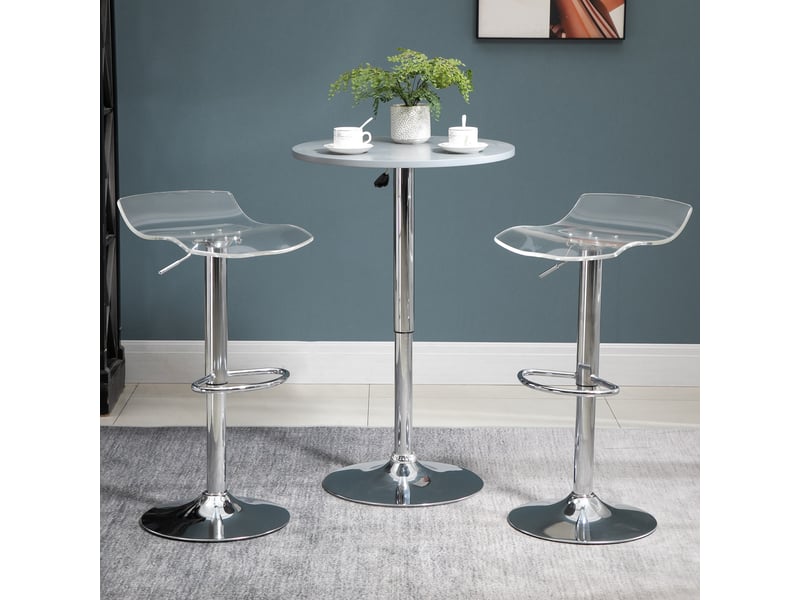  Ensemble de 2 tabourets de bar à hauteur réglable, assise pivotante et repose-pieds, en métal et acrylique transparent.  - Conforama D