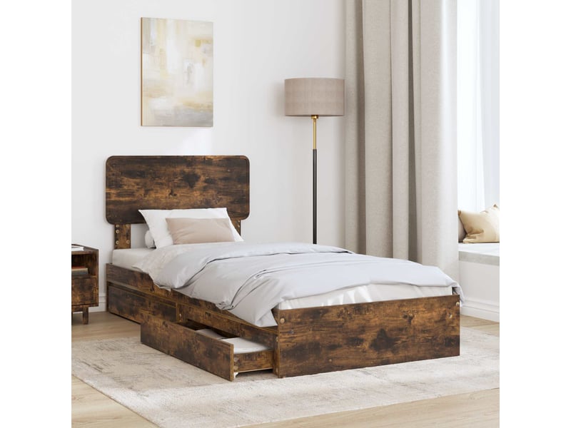  Lit simple- lit adulte -  lit de rangement chêne fumé 100 x 200 cm bois d'ingénierie  - Conforama B