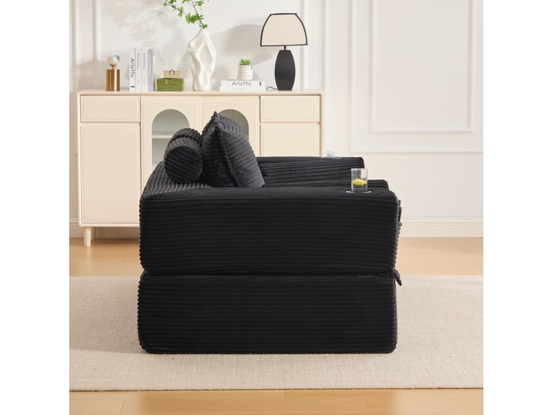 Canapé convertible 2 places modenvie en velours côtelé noir avec accoudoirs amovibles - Conforama E