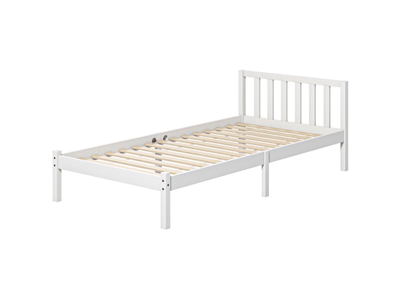  Cadre de lit simple 90x190 cm en bois de pin, avec tête de lit et sommier à lattes  - Conforama B