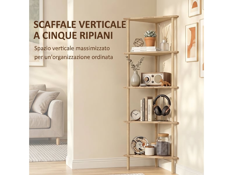 Étagère d'angle en bambou à 5 niveaux, 41,5 x 21,5 x 114 cm, bois - Conforama E