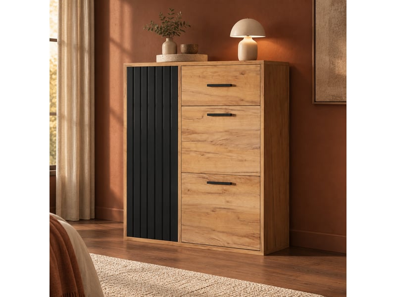  Meuble à chaussures 80x24x95,5 cm noir et naturel avec 2 abattants  - Conforama B