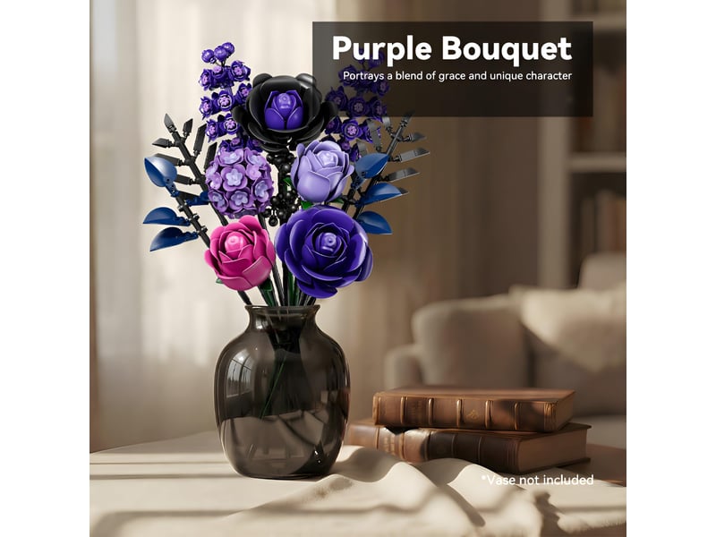  Set de construction bouquet de roses violettes – collection botanique, fleurs artificielles, déco maison et bureau  - Conforama C