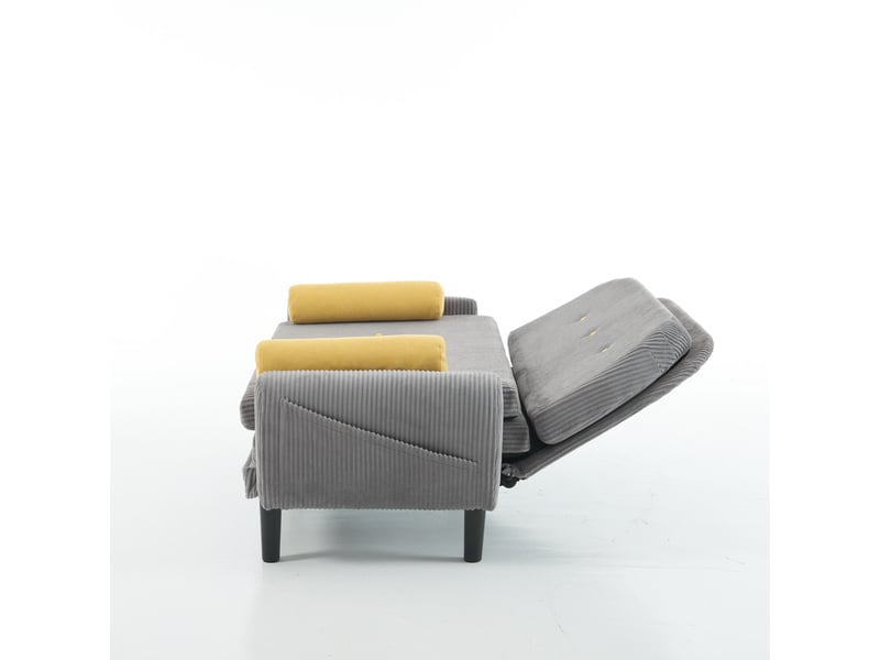 Fauteuil relax convertible gris avec rangement sous le couchage, structure métallique et revêtement en velours côtelé pour salon - Conforama W