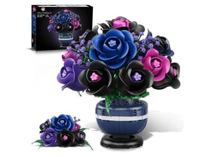 Kit de construction bonsai rose noire botanique 507 pieces roses articulees feuilles orientables base decorative