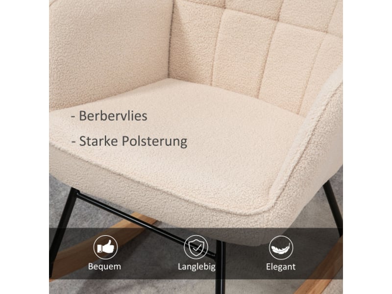 Fauteuil à bascule beige en tissu bouclé, relax, 71x92x101 cm, charge 120 kg  - Conforama E