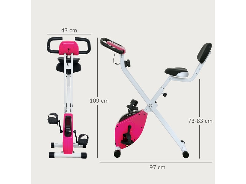  Vélo d'appartement pliable - collaboration .fr x ffhandball - 8 niveaux de résistance, dossier selle réglable, rose  - Conforama E