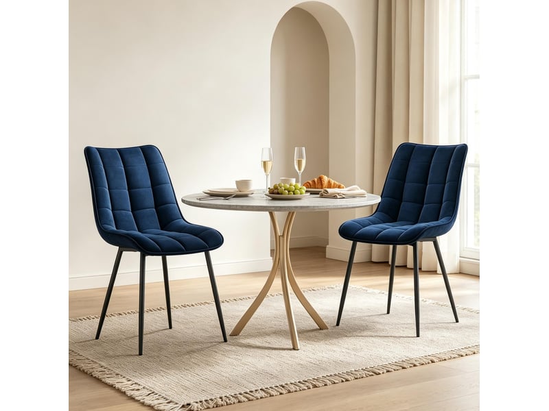  Lot de 2 chaises de salle à manger 46x39x85,5 cm pieds en métal bleu  - Conforama C